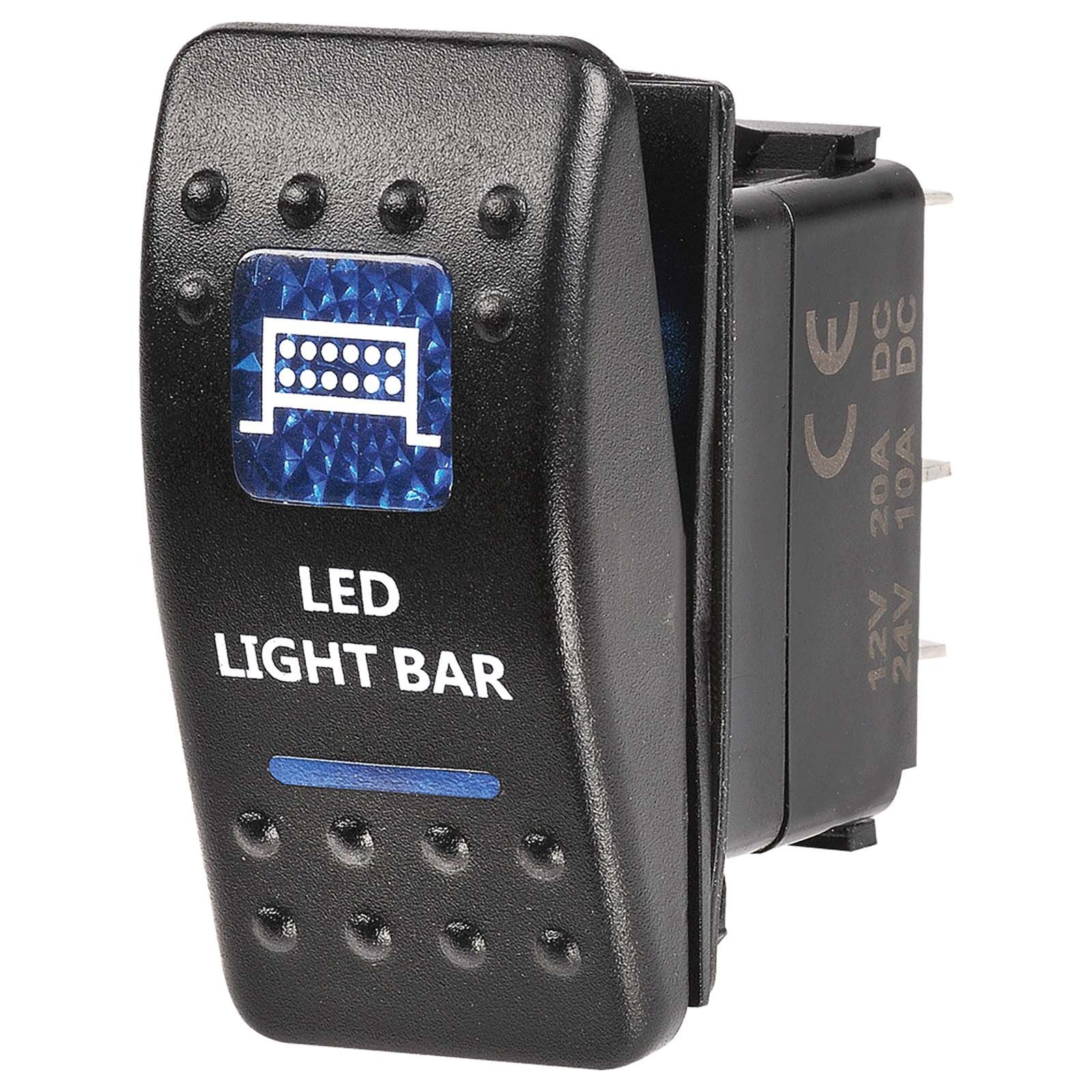 Narva  12 Volt Illuminated Off/On Sealed Rocker Switch with LED Light Bar  Symbol (Blue)
